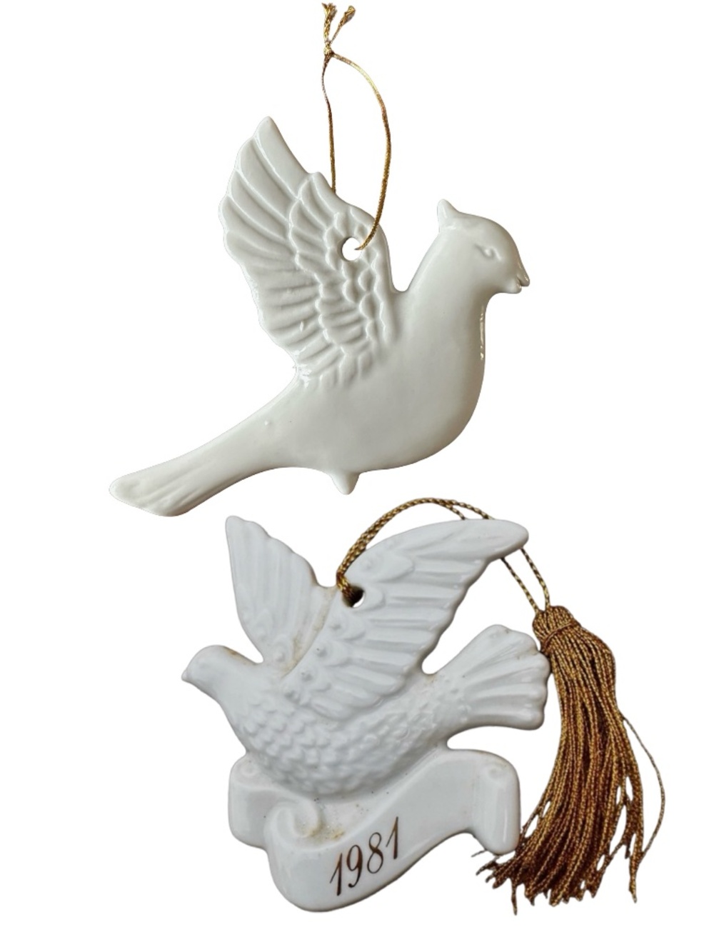 White Ceramic Dove Christmas Tree Ornament (pair of 2)